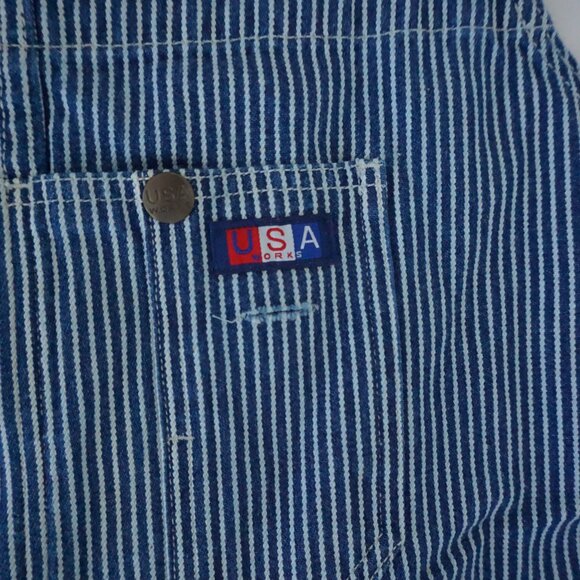 USA Works Blue Stripe Denim Overalls Railroad Carpenter Retro 80s 90s Workwear L - Picture 10 of 15